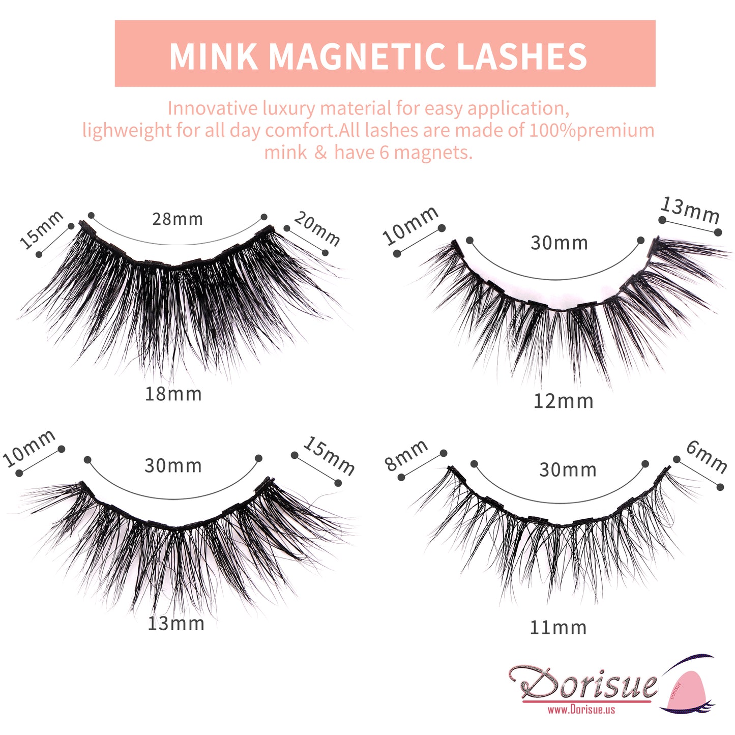Dorisue Eyelashes Magnetic Medium Cat Eye 100% premium mink Reusable 40+ Flare shape Hight Quality magnetic lashes L1