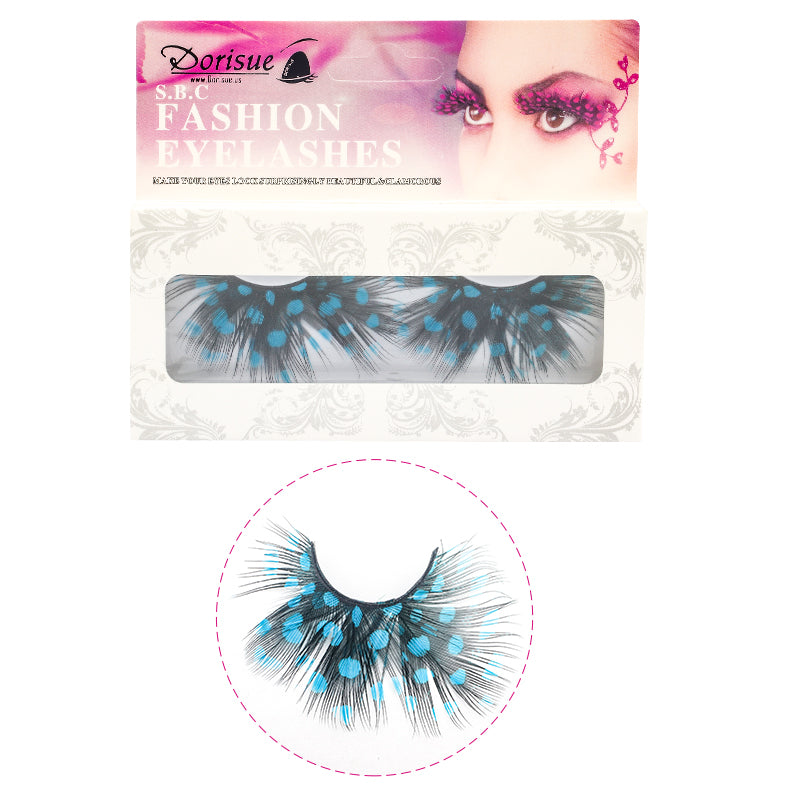 Dorisue Black WIth Blue Peacock Feather Lashes Extra extension Halloween Sexy Blue Feather Tip False Eyelashes Dance Halloween Colorful Costume p15