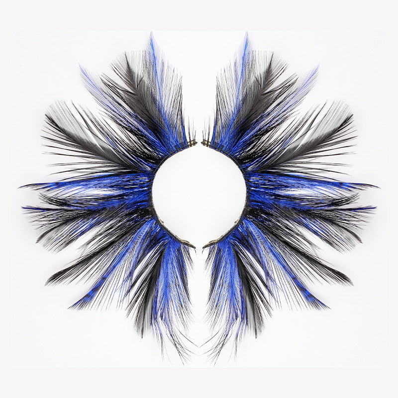 Dorisue Halloween eyelashes Double Lip Black with Blue Big Extra Long Feather eyelashes Long and Thick Exaggerated False Eyelashes Extension for Women Girls Cosplay Fancy Ball Halloween (Blue) P23
