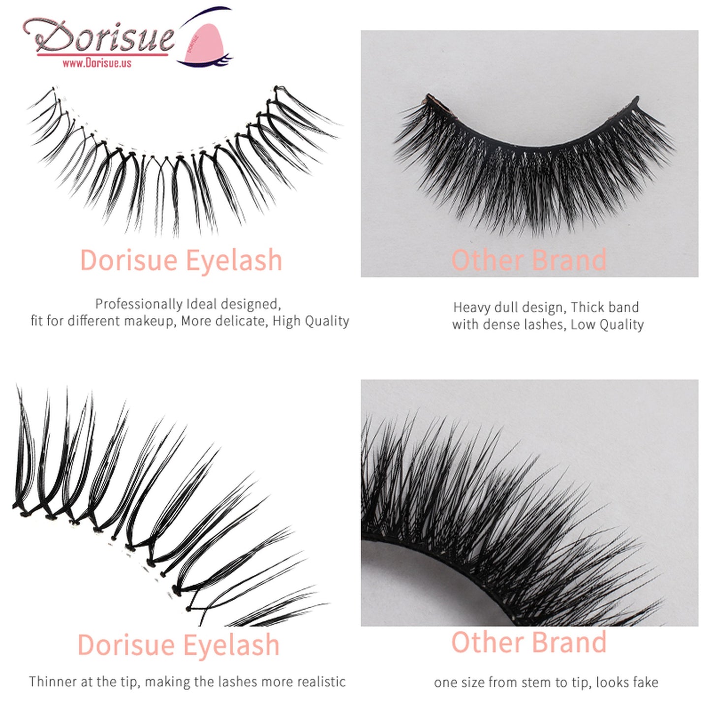 Dorisue Natural looking false eyelashes Top and bottom lashes Popular false lashes Daily Set (4 Pairs Set ) M3
