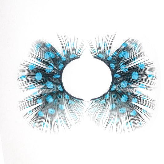 Dorisue Black WIth Blue Peacock Feather Lashes Extra extension Halloween Sexy Blue Feather Tip False Eyelashes Dance Halloween Colorful Costume p15