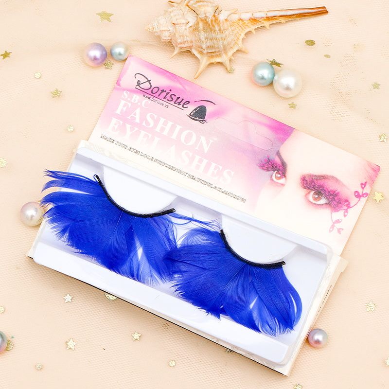 Dorisue Halloween Blue Eyelashes Long and Thick Exaggerated Feather eyelashes False Eyelashes Extension for Women Girls Cosplay Fancy Ball Halloween (Blue)