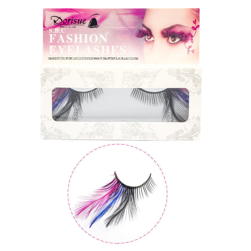 P4 One Pair Red Blue Feathered Eyelashes Coloured Rainbow show False Eyelash