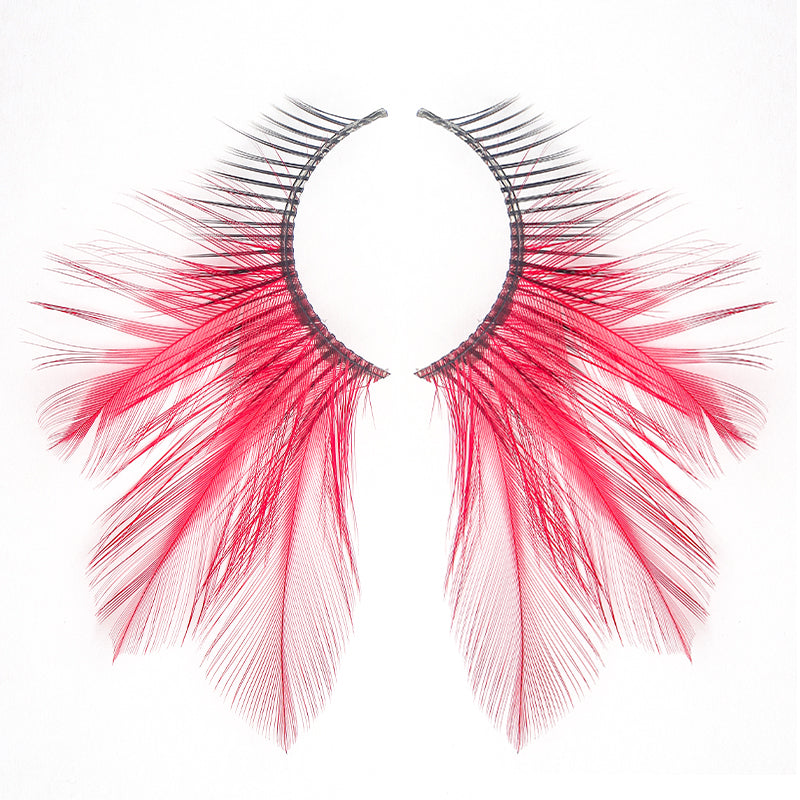 Dorisue Sexy Red feather lashes Red Flaire Halloween eyelashes Long Extra extension false eye Makeup Party Queen lover one pair P11