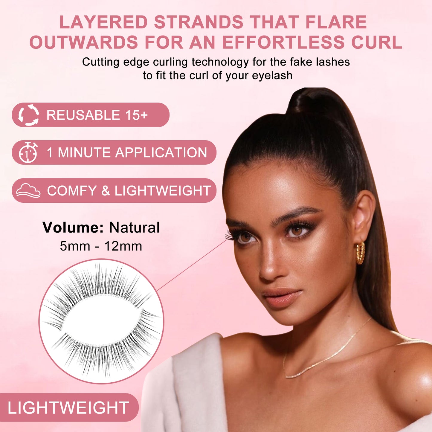 Fluttery natural eyelashes Round shape medium volume 3 pairs short eyelashes Q1