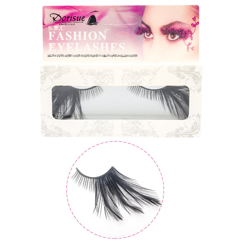 Dorisue Feather Eyelashes Black Gothic Cat Eye Lashes — Goth Lashes Dark Petal Design False Lashes for Dark Themed Weddings, Cosplay, Firework Show, Festivals, Costume Events, Reusable (Black)