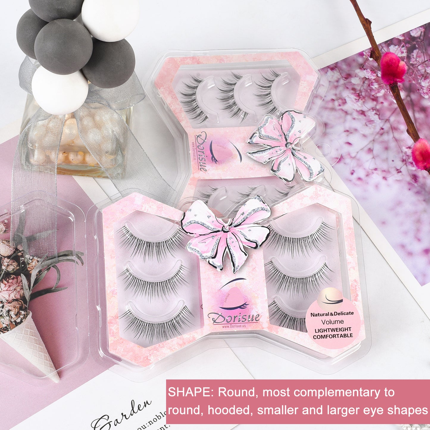 Fluttery natural eyelashes Round shape medium volume 3 pairs short eyelashes Q1