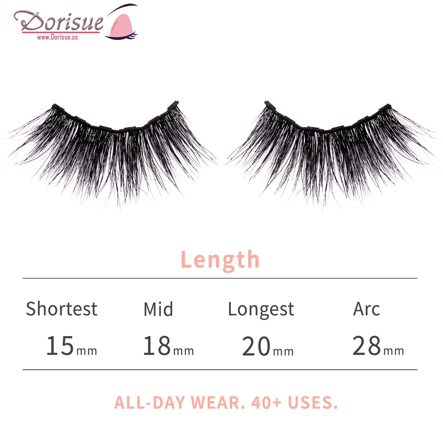 Dorisue Magnetic Eyelashes Lush Long & Round Sexy lashes 20mm 100% premium mink Reusable 40+ Flare shape Hight Quality magnetic lashes L2
