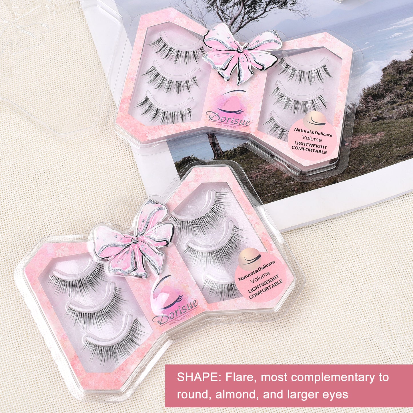Wide eyed finish false eyelashes flexible soft band lightweight eyelashes 3 pairs short eyelashes Q2