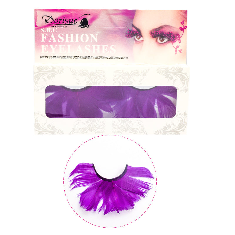 Dorisue Feathered EyelashesLight Purple for Christmas Party Cosplay Costume Dramatic Feather False Eyelashes Long Party Use 3D Fake Eye Lashes Handmade