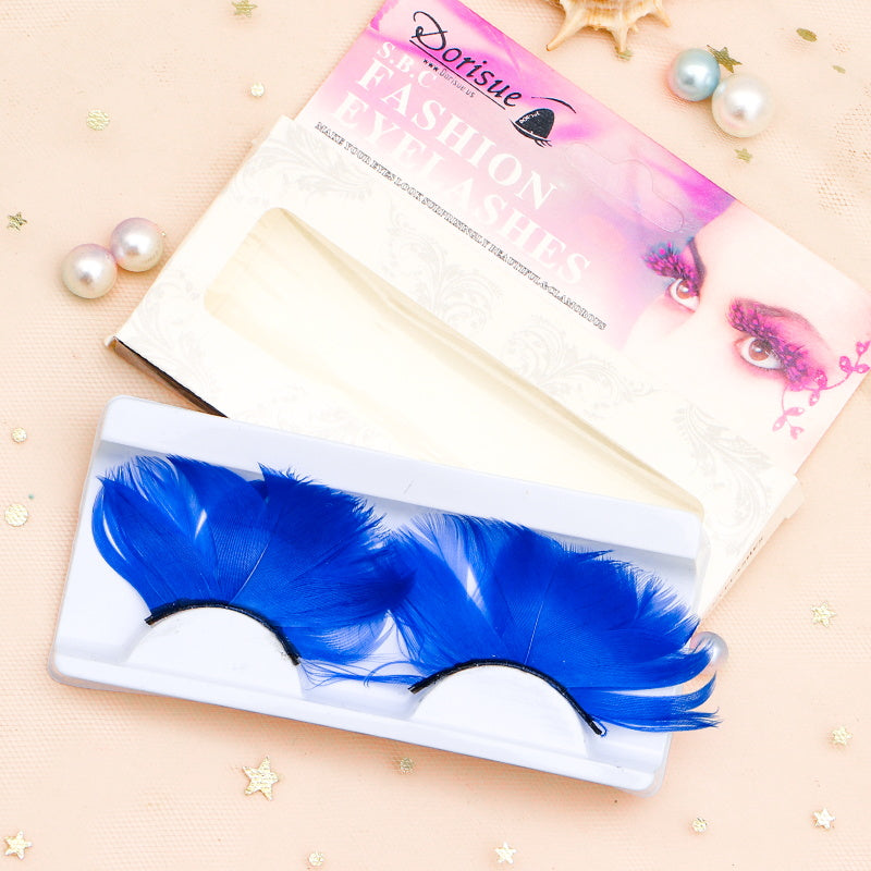 Dorisue Halloween Blue Eyelashes Long and Thick Exaggerated Feather eyelashes False Eyelashes Extension for Women Girls Cosplay Fancy Ball Halloween (Blue)
