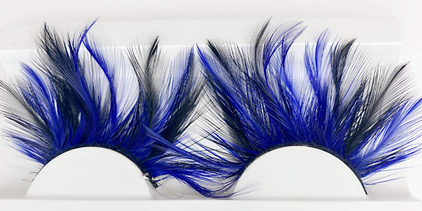 Dorisue Halloween eyelashes Double Lip Black with Blue Big Extra Long Feather eyelashes Long and Thick Exaggerated False Eyelashes Extension for Women Girls Cosplay Fancy Ball Halloween (Blue) P23