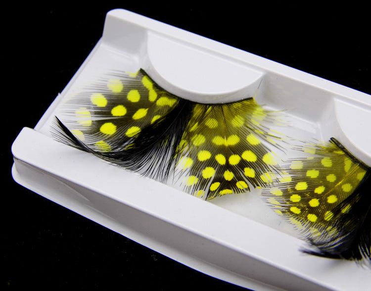 P13 Bee Peacock Style Feather Eyelashes Black with Yellow Point Volume lashes Extra extension Stage Halloween