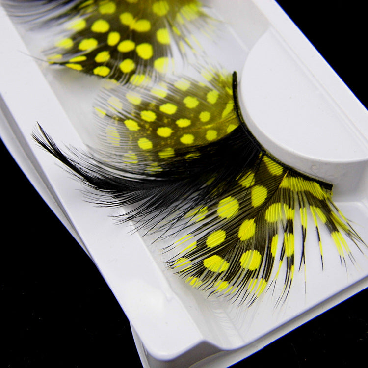 P13 Bee Peacock Style Feather Eyelashes Black with Yellow Point Volume lashes Extra extension Stage Halloween