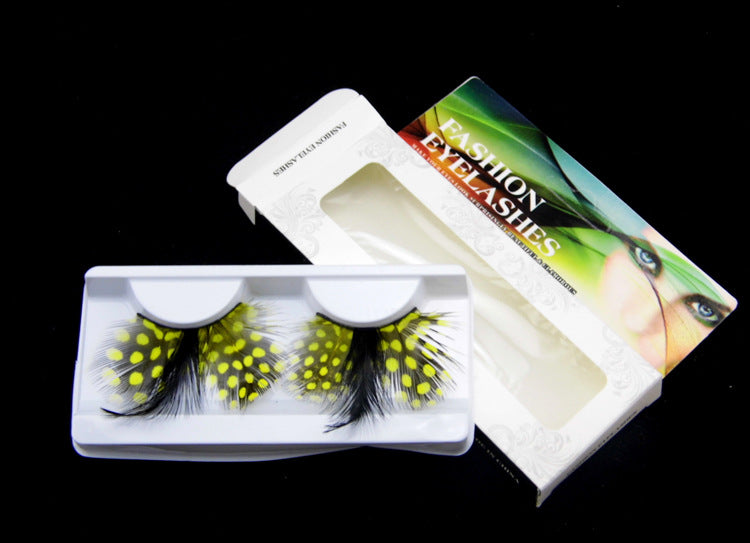 P13 Bee Peacock Style Feather Eyelashes Black with Yellow Point Volume lashes Extra extension Stage Halloween