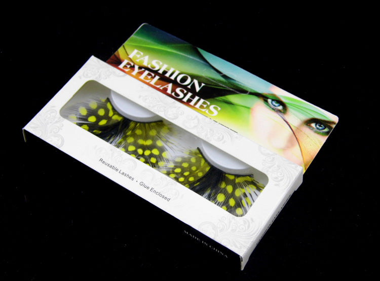 P13 Bee Peacock Style Feather Eyelashes Black with Yellow Point Volume lashes Extra extension Stage Halloween
