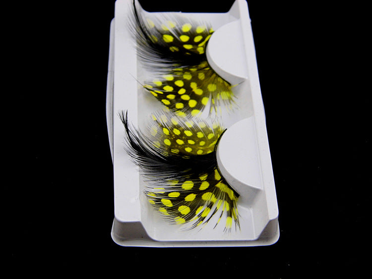 P13 Bee Peacock Style Feather Eyelashes Black with Yellow Point Volume lashes Extra extension Stage Halloween