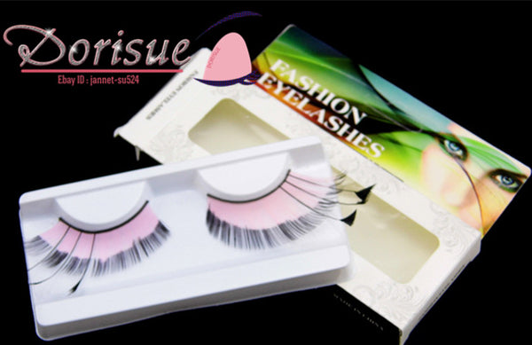 P3 A Pair Pink with Black Line Feathered Eyelashes Thinner designsPink Metallic Eyelashes