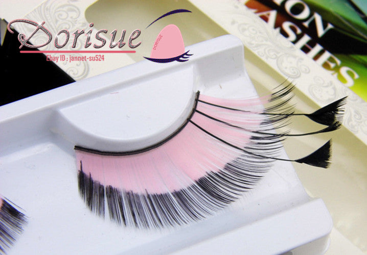 P3 A Pair Pink with Black Line Feathered Eyelashes Thinner designsPink Metallic Eyelashes
