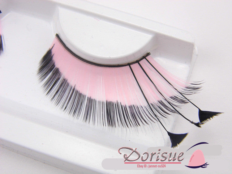P3 A Pair Pink with Black Line Feathered Eyelashes Thinner designsPink Metallic Eyelashes