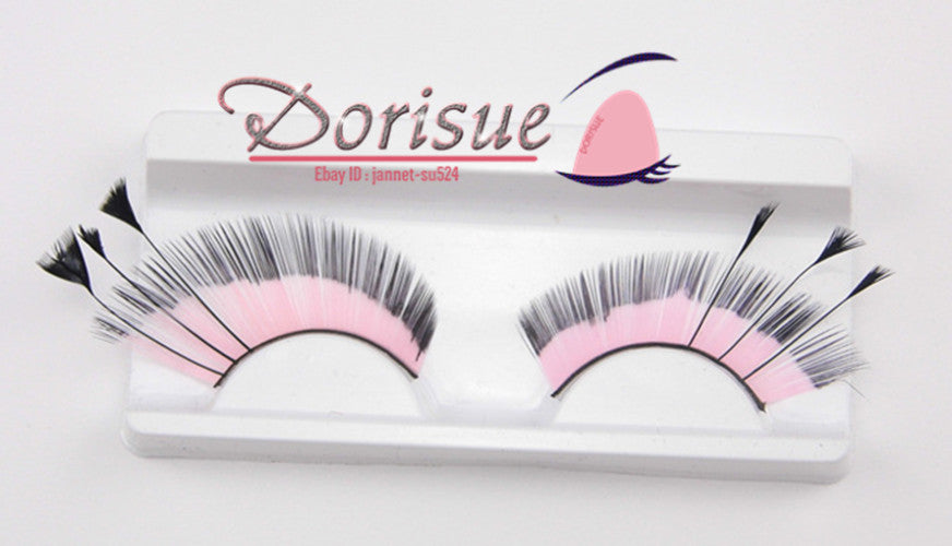 P3 A Pair Pink with Black Line Feathered Eyelashes Thinner designsPink Metallic Eyelashes