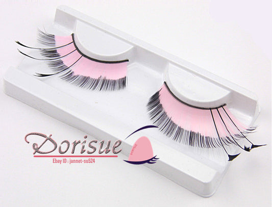 P3 A Pair Pink with Black Line Feathered Eyelashes Thinner designsPink Metallic Eyelashes