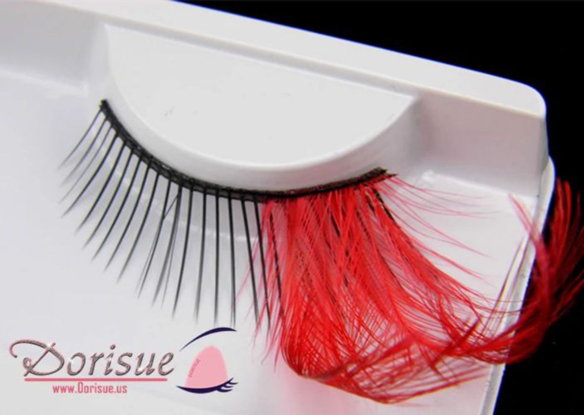 Dorisue Sexy Red feather lashes Red Flaire Halloween eyelashes Long Extra extension false eye Makeup Party Queen lover one pair P11
