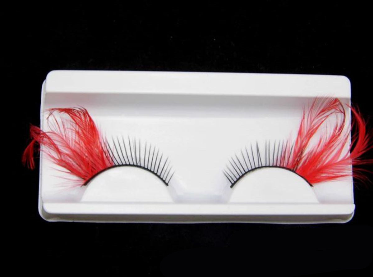 Dorisue Sexy Red feather lashes Red Flaire Halloween eyelashes Long Extra extension false eye Makeup Party Queen lover one pair P11