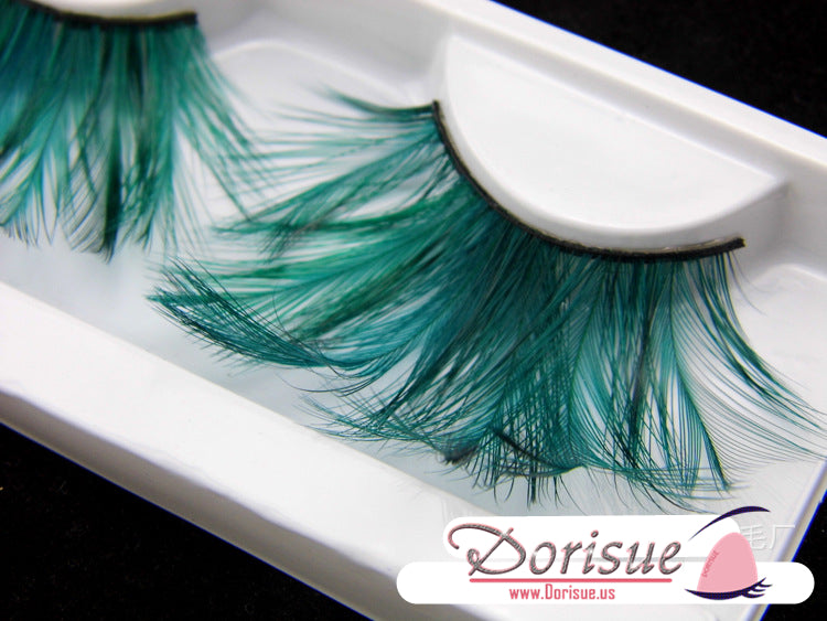 Double Lip Black WIth Green one pair Feather eyelashes Extra extension Halloween Green Feather Tip False Eyelashes Dance Halloween Costume