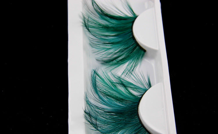 Double Lip Black WIth Green one pair Feather eyelashes Extra extension Halloween Green Feather Tip False Eyelashes Dance Halloween Costume