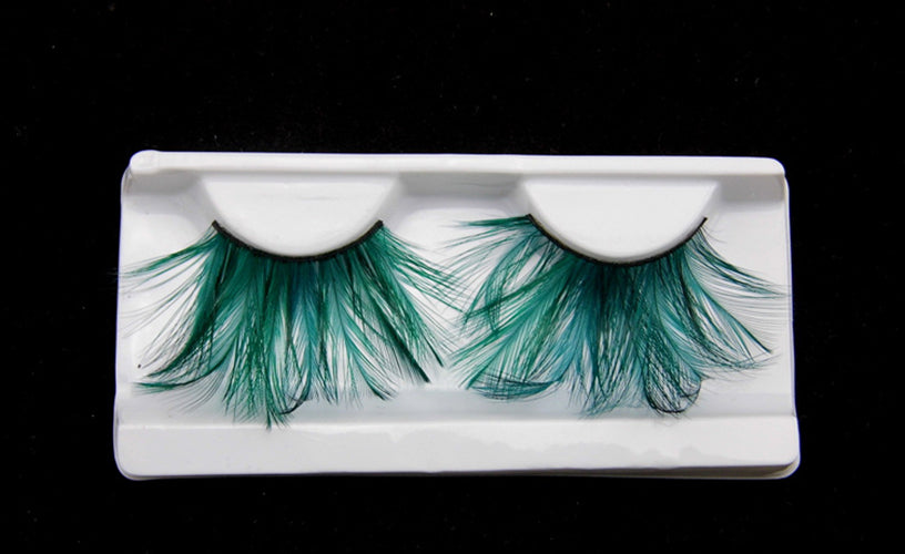 Double Lip Black WIth Green one pair Feather eyelashes Extra extension Halloween Green Feather Tip False Eyelashes Dance Halloween Costume