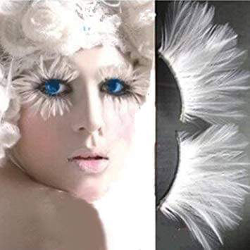 Dorisue Feather Eyelashes White Spike —White Feather Eyelashes | Classic Stage Ballet Performance Fluffy Lash for Snow Queen Cosplay, Anime Characters, Ice Themed Events, Theatrical, Reusable (White/Ivory) P17