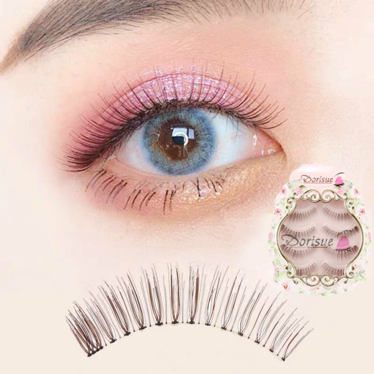 Dorisue Natural look Lashes Elegant Brown color 3D lightweight handmade lashes Small Natural False Eyelashes Eye 4 Pairs eyelashes pack