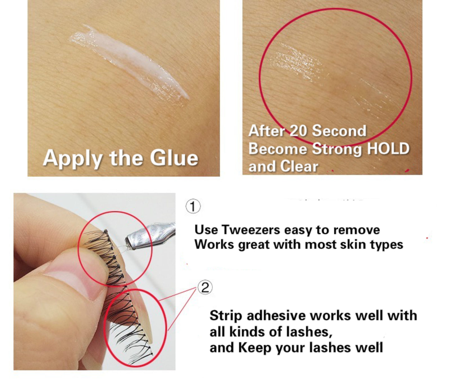 Dorisue Pro Strong Hold Water-Proof False Eyelashes Glue Hypoallergenic Adhesive Best Glue for Sensitive eyes Long-Lasting Lash Glue Clear (Clear)