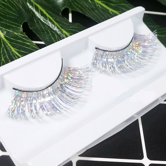 Dorisue Silver eyelashes Princess silver long colorful eyelashes Shiny Long and  silver-white  False Eyelashes Extension for Women Girls Halloween eyelashes silver P24