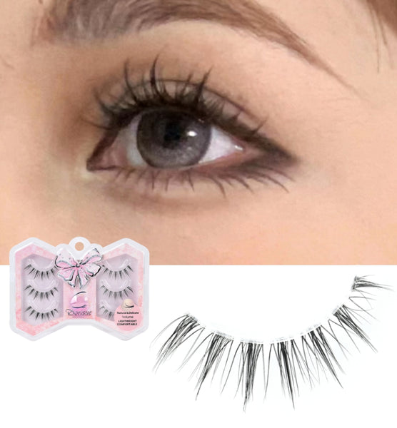 Wide eyed finish false eyelashes flexible soft band lightweight eyelashes 3 pairs short eyelashes Q2