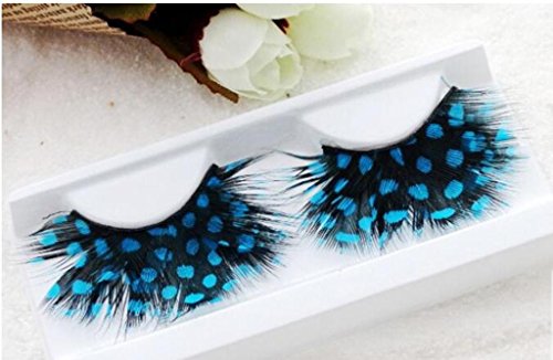 Dorisue Black WIth Blue Peacock Feather Lashes Extra extension Halloween Sexy Blue Feather Tip False Eyelashes Dance Halloween Colorful Costume p15