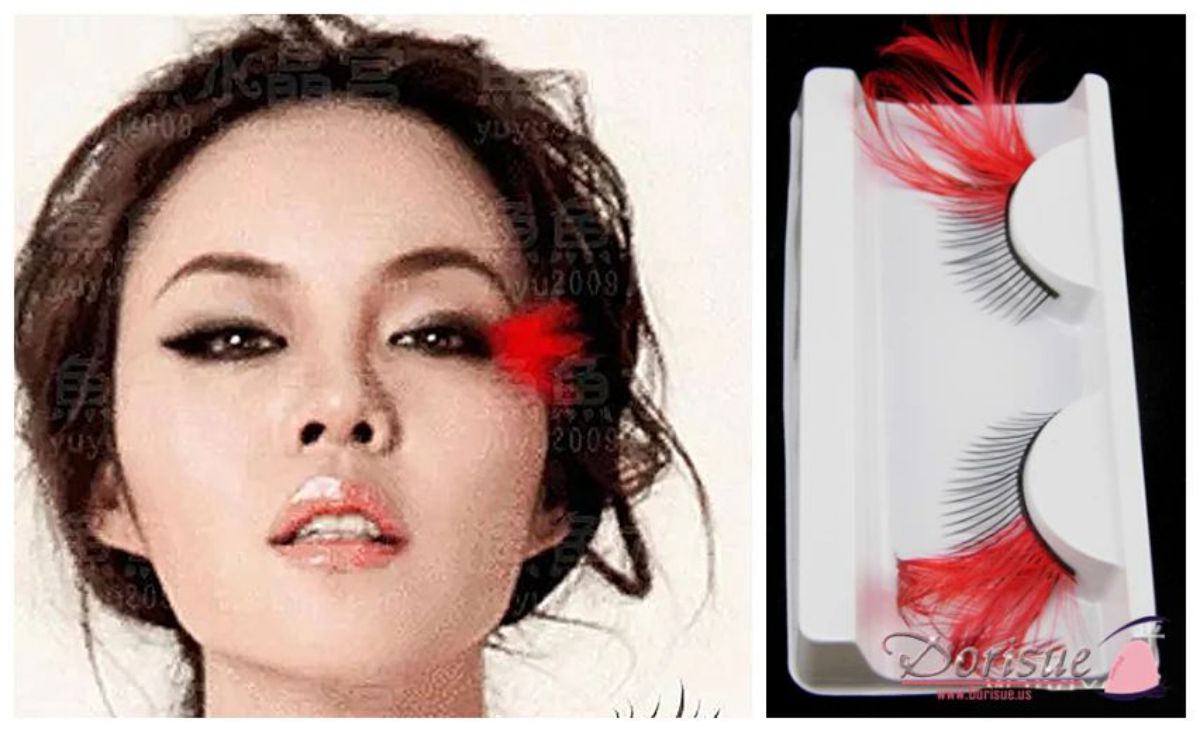 Dorisue Sexy Red feather lashes Red Flaire Halloween eyelashes Long Extra extension false eye Makeup Party Queen lover one pair P11