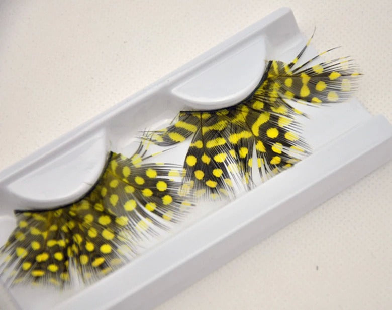P13 Bee Peacock Style Feather Eyelashes Black with Yellow Point Volume lashes Extra extension Stage Halloween