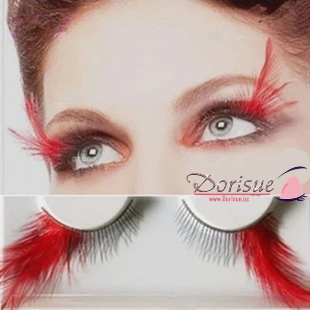 Dorisue Sexy Red feather lashes Red Flaire Halloween eyelashes Long Extra extension false eye Makeup Party Queen lover one pair P11