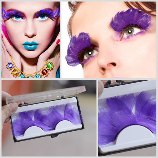 Dorisue Feathered EyelashesLight Purple for Christmas Party Cosplay Costume Dramatic Feather False Eyelashes Long Party Use 3D Fake Eye Lashes Handmade