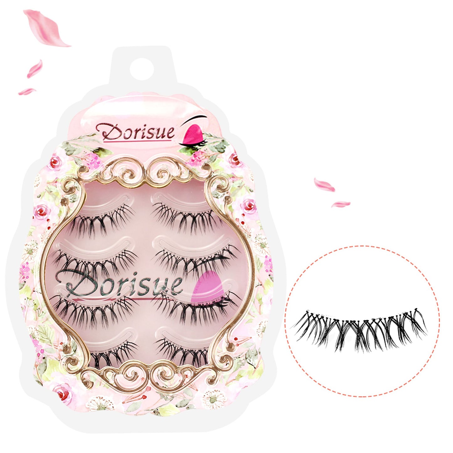 Dorisue V Shape Wispy lash Natural Short false eyelashes 3D Light Weight 4 eyelashes pack E6