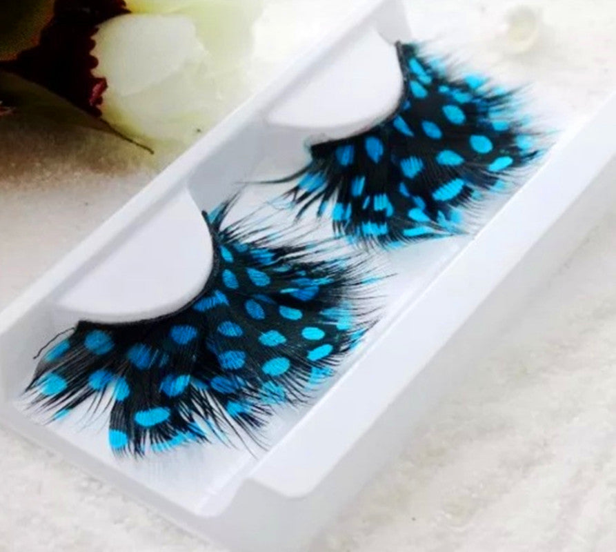 Dorisue Black WIth Blue Peacock Feather Lashes Extra extension Halloween Sexy Blue Feather Tip False Eyelashes Dance Halloween Colorful Costume p15