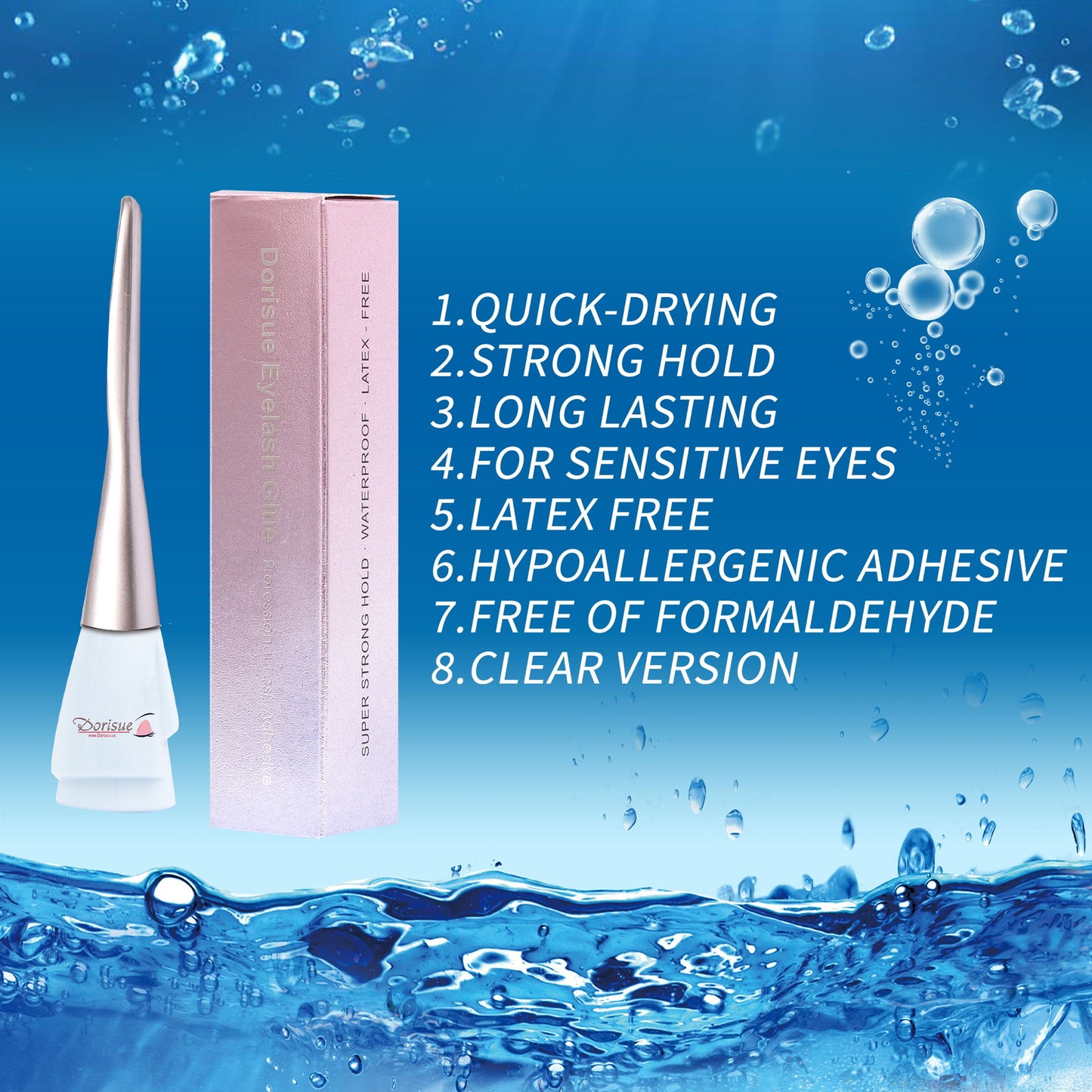 Dorisue Pro Strong Hold Water-Proof False Eyelashes Glue Hypoallergenic Adhesive Best Glue for Sensitive eyes Long-Lasting Lash Glue Clear (Clear)