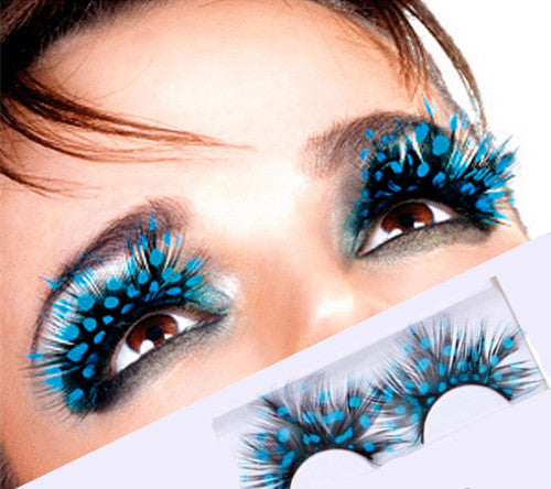 Dorisue Black WIth Blue Peacock Feather Lashes Extra extension Halloween Sexy Blue Feather Tip False Eyelashes Dance Halloween Colorful Costume p15